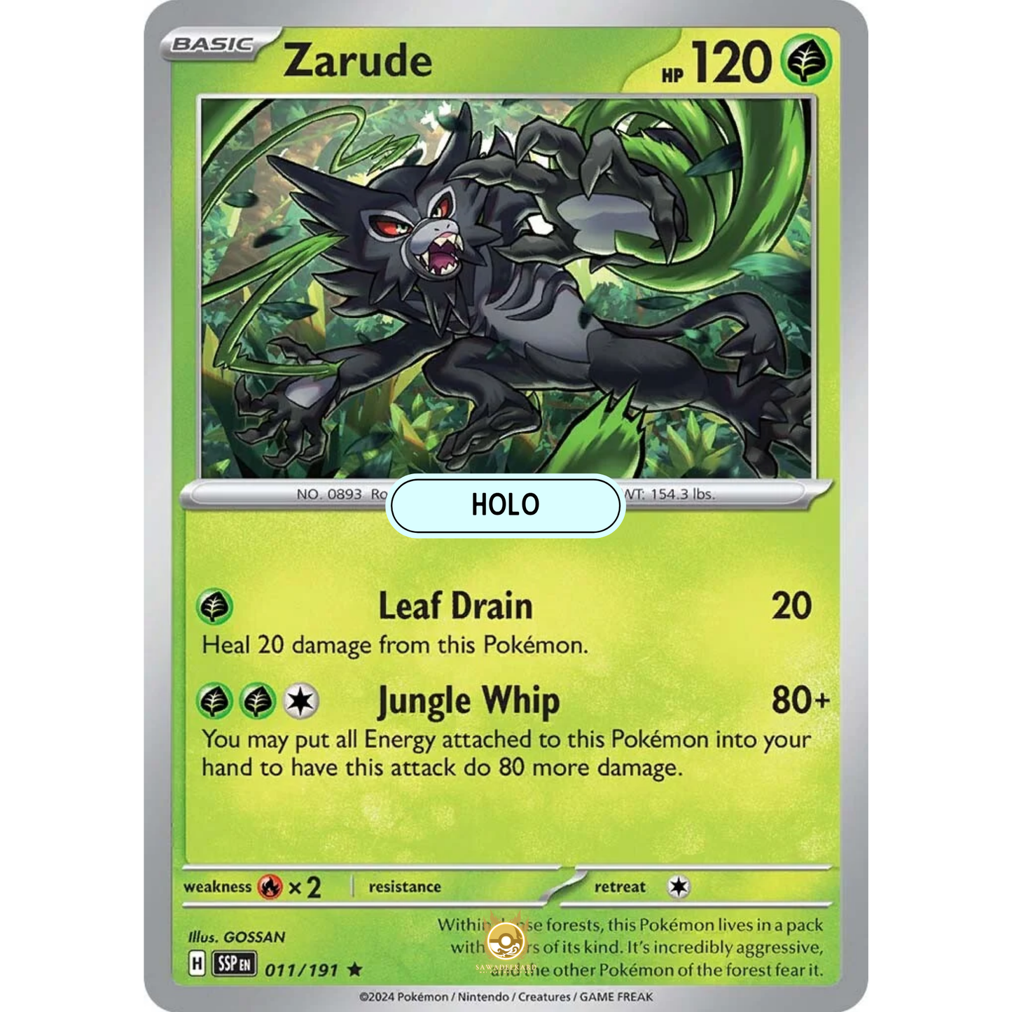 [ENG] Pokemon SV08 Surging Sparks: 011/191 Zarude [Grass] [R - Rare] (Foil)