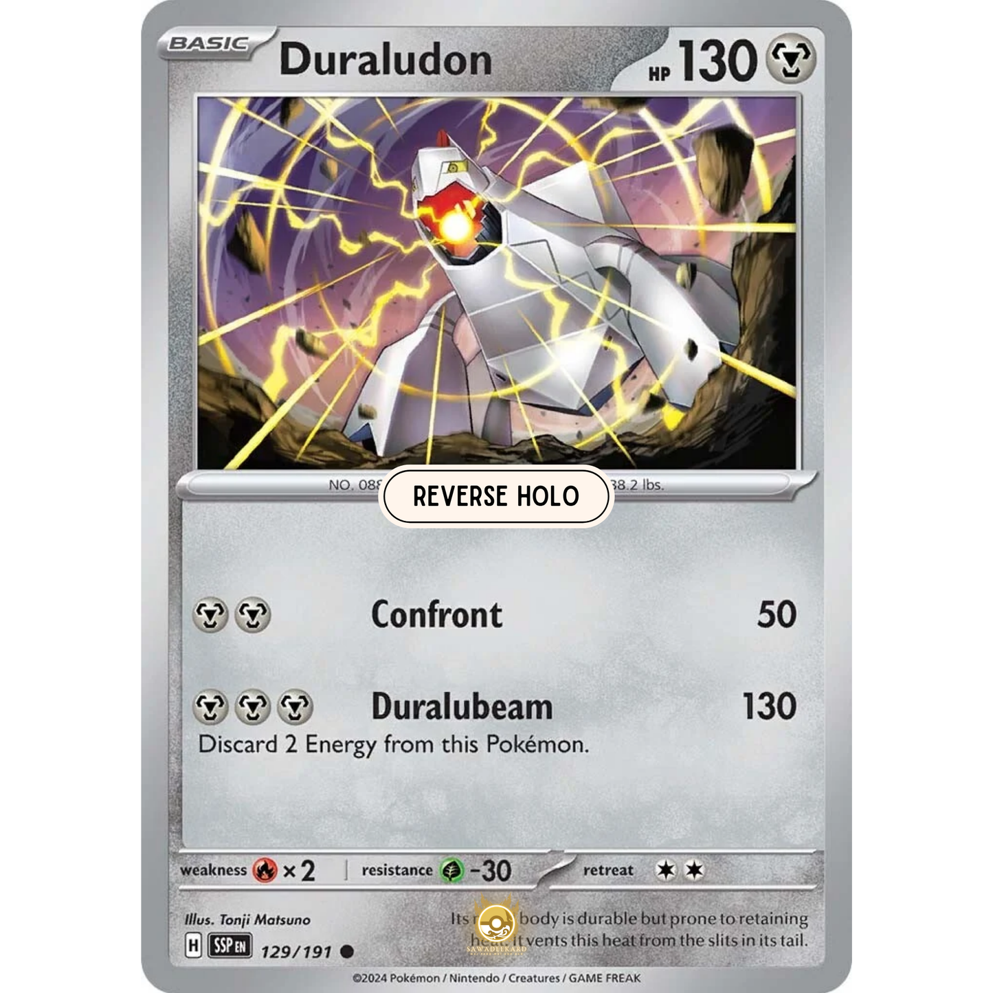 [ENG] Pokemon SV08 Surging Sparks: 129/191 Duraludon [Metal] [C - Common] (Reverse Holo)