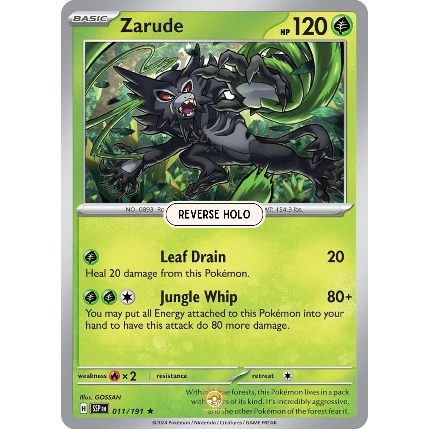[ENG] Pokemon SV08 Surging Sparks: 011/191 Zarude [Grass] [R - Rare] (Reverse Holo)