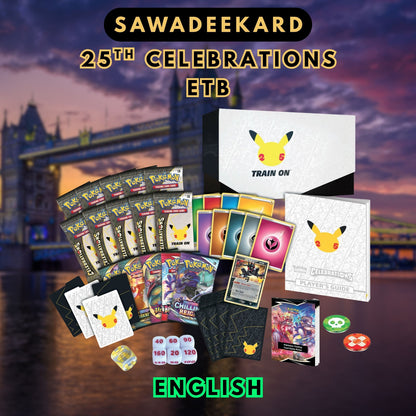 Pokemon TCG Celebrations Elite Trainer Box contents including 10 Celebrations packs, Greninja Star promo card, Darkness Ablaze, Vivid Voltage, Battle Styles and Chilling Reign booster packs