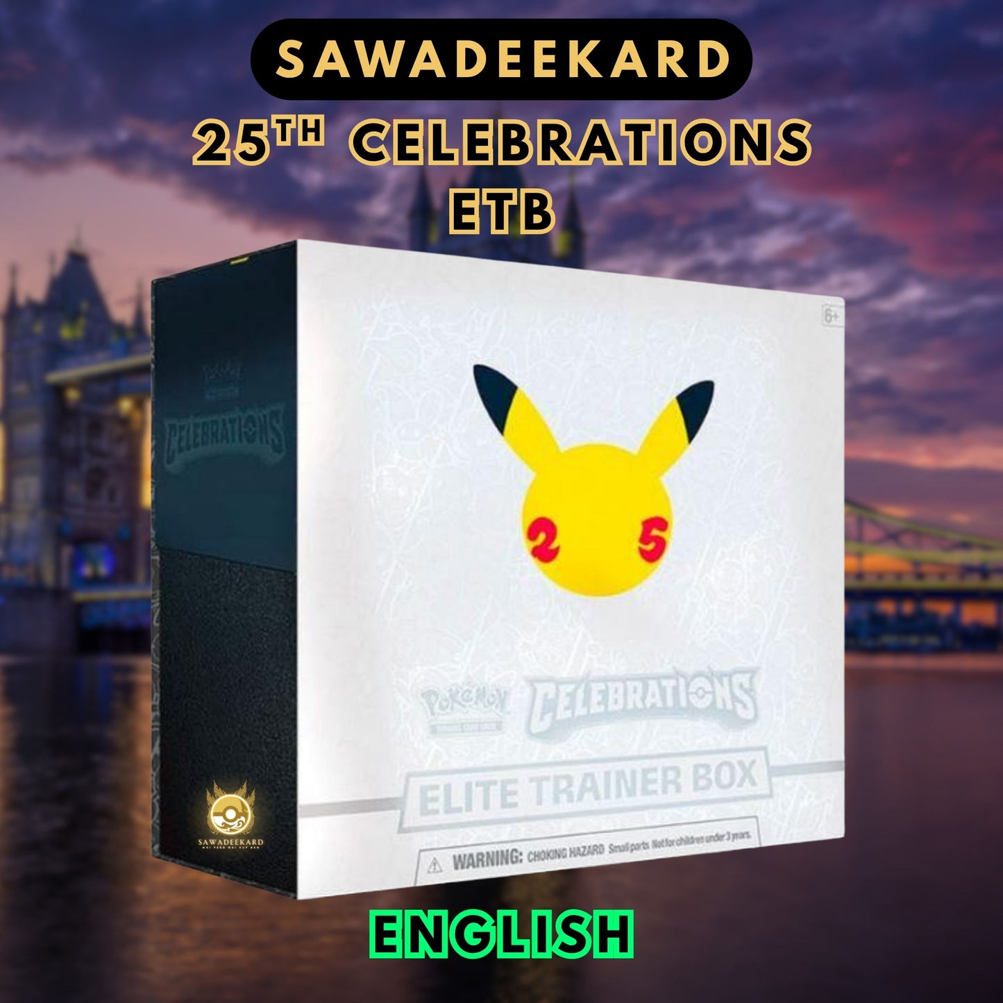 Pokemon TCG 25th Celebrations Elite Trainer Box featuring 10 Celebrations booster packs, Greninja Star promo card and bonus Sword and Shield booster packs
