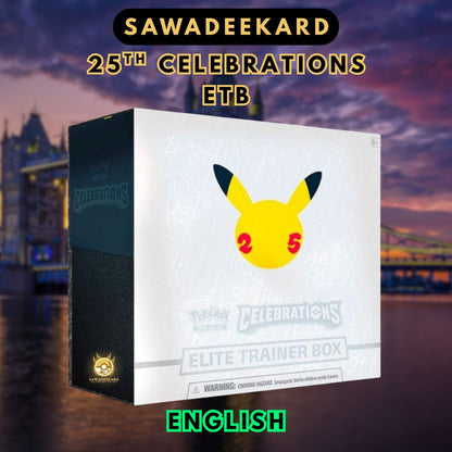 Pokemon TCG 25th Celebrations Elite Trainer Box featuring 10 Celebrations booster packs, Greninja Star promo card and bonus Sword and Shield booster packs