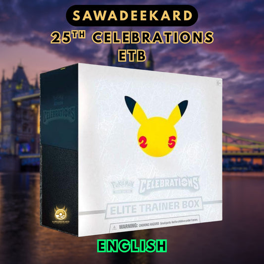 Pokemon TCG 25th Celebrations Elite Trainer Box featuring 10 Celebrations booster packs, Greninja Star promo card and bonus Sword and Shield booster packs