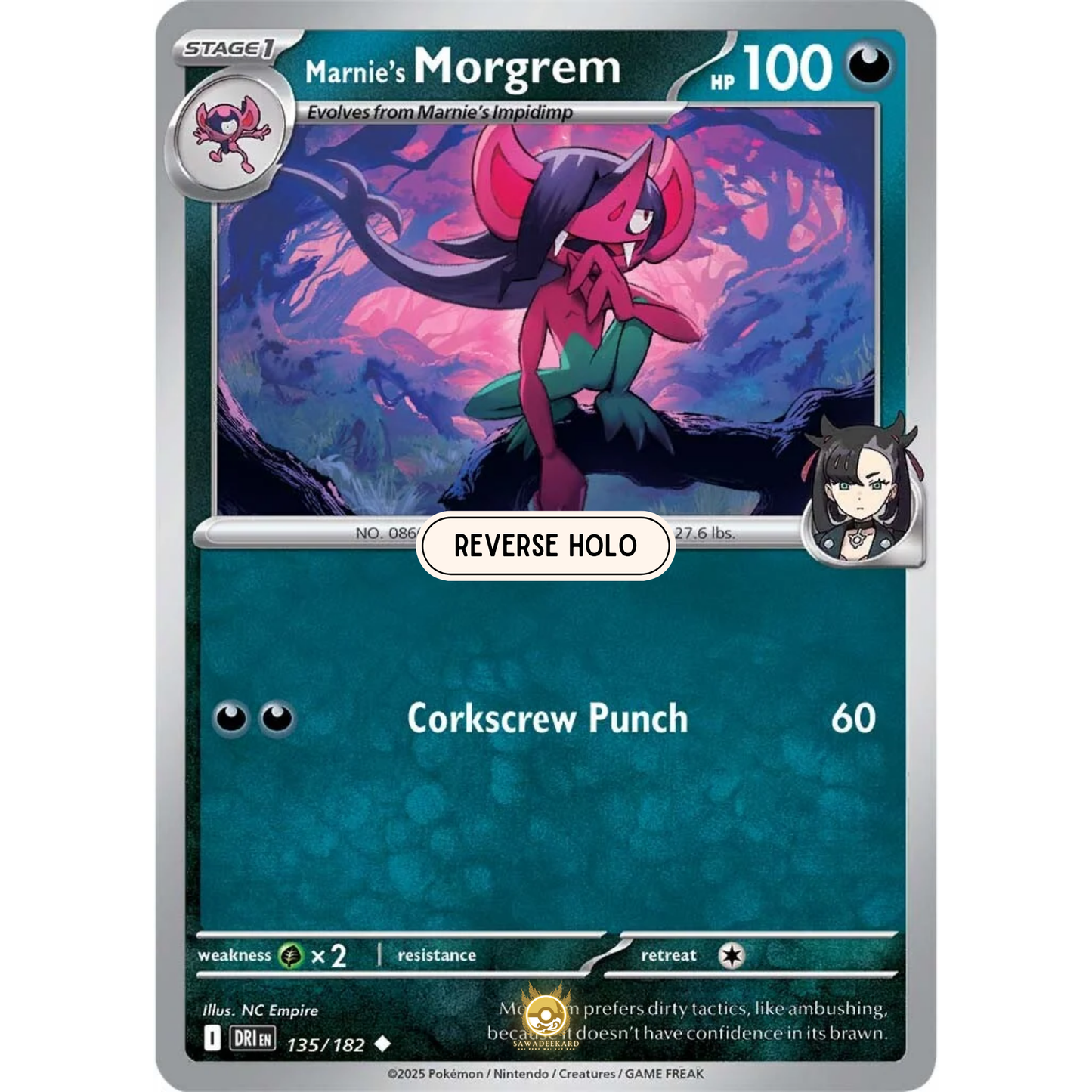[ENG] Pokemon SV10 Destined Rivals: 135/182 Marnie's Morgrem [Darkness] [U - Uncommon] (Reverse Holo)