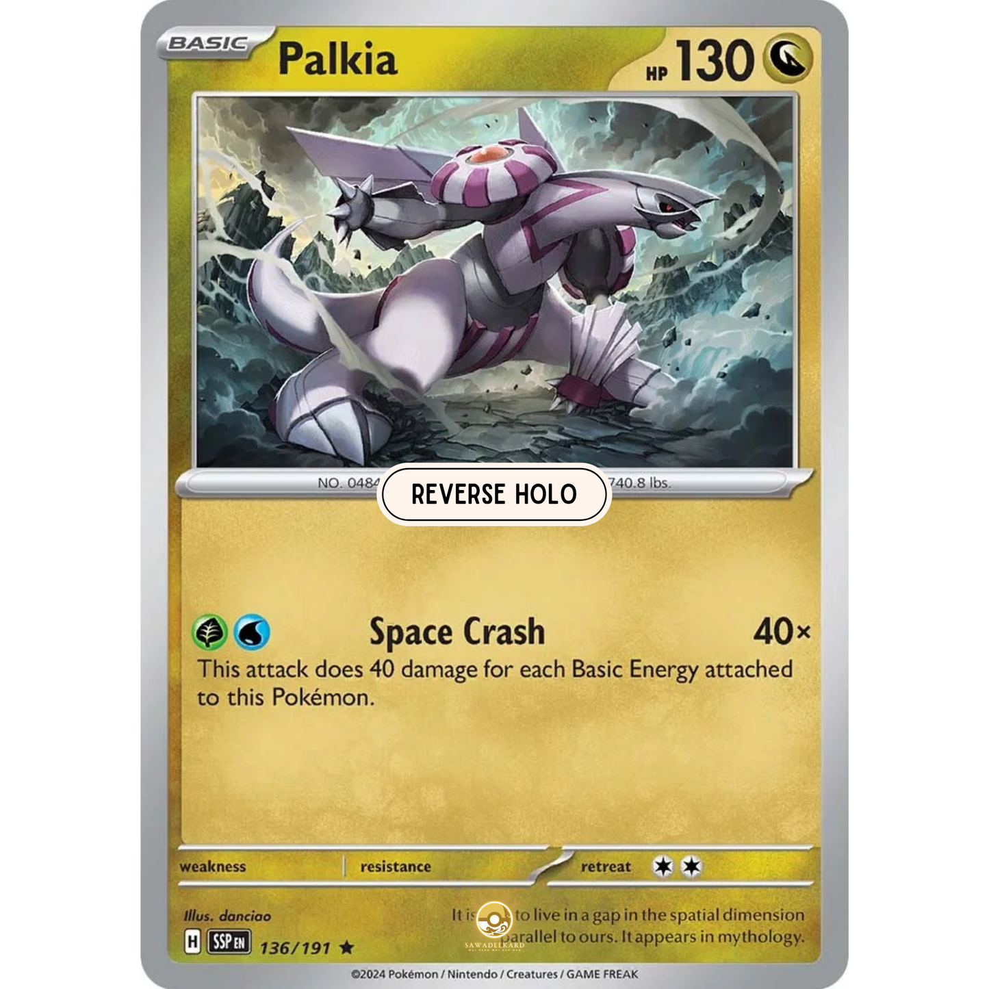 [ENG] Pokemon SV08 Surging Sparks: 136/191 Palkia [Dragon] [R - Rare] (Reverse Holo)