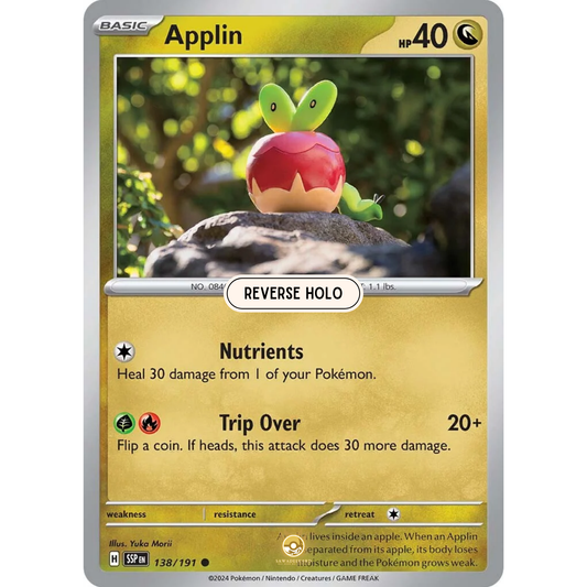 [ENG] Pokemon SV08 Surging Sparks: 138/191 Applin [Dragon] [C - Common] (Reverse Holo)