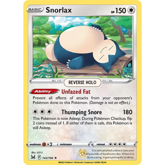 [ENG] SWSH 11 Lost Origin: 143/196 Snorlax R (Reverse Holo)