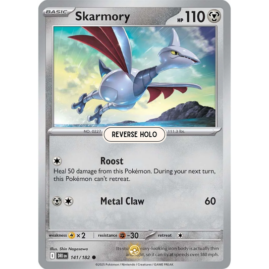 [ENG] Pokemon SV10 Destined Rivals: 141/182 Skarmory [Metal] [C - Common] (Reverse Holo)