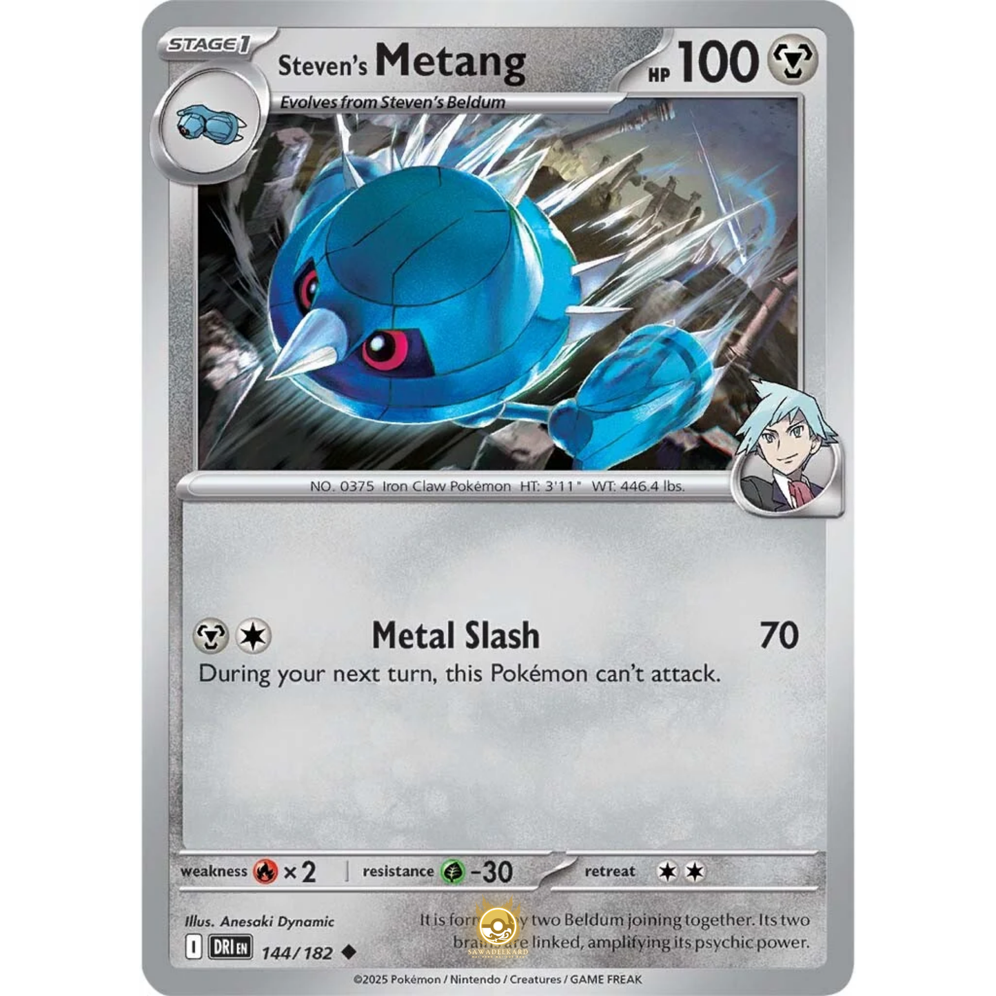 [ENG] Pokemon SV10 Destined Rivals: 144/182 Steven's Metang [Metal] [U - Uncommon] (Non-foil)