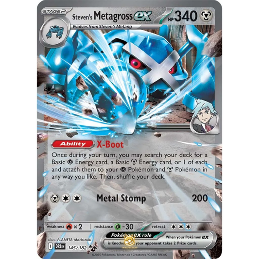 [ENG] Pokemon SV10 Destined Rivals: 145/182 Steven's Metagross ex [Metal] [RR - Double Rare] (Foil)