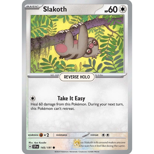 [ENG] Pokemon SV08 Surging Sparks: 145/191 Slakoth [Colorless] [C - Common] (Reverse Holo)