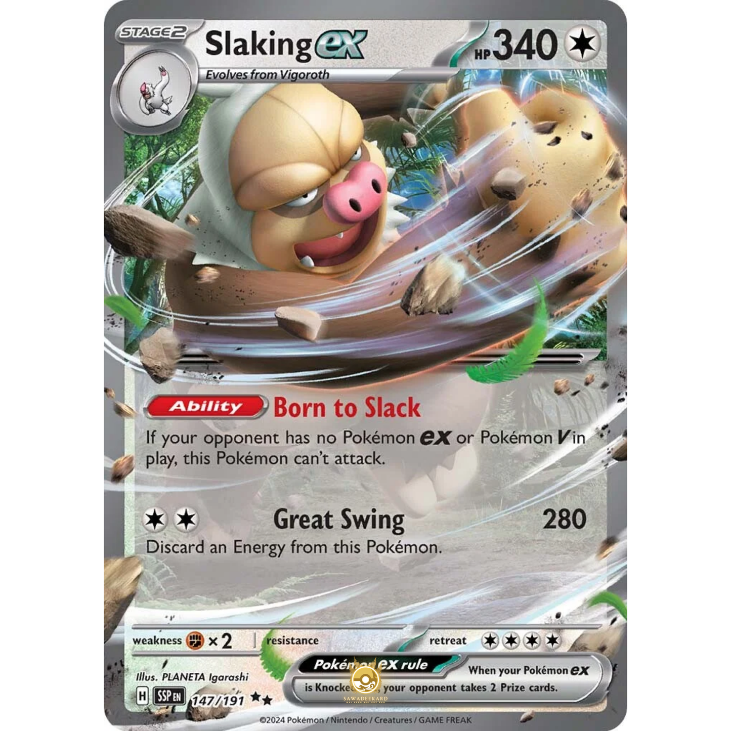 [ENG] Pokemon SV08 Surging Sparks: 147/191 Slaking ex [Colorless] [RR - Double Rare] (Foil)