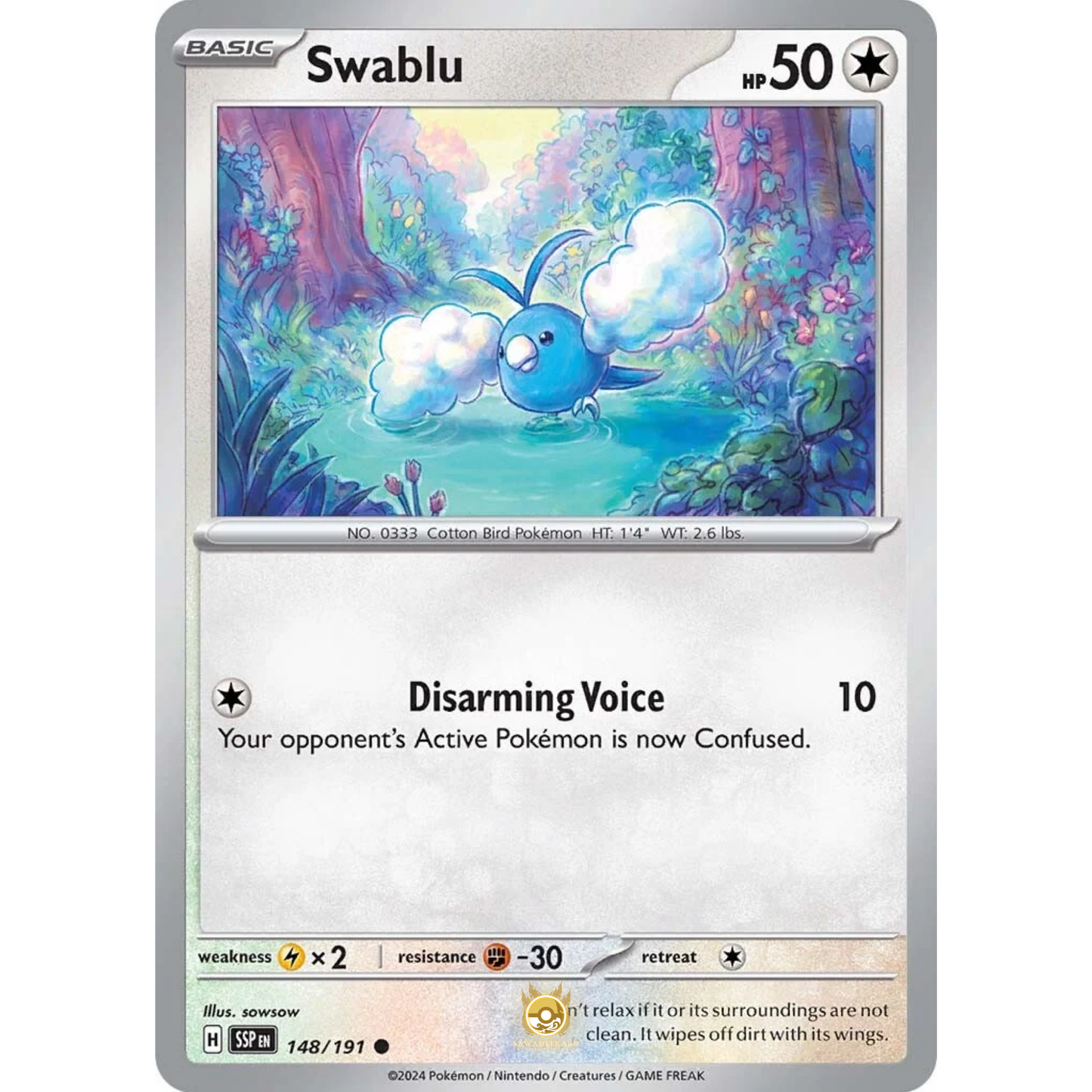 [ENG] Pokemon SV08 Surging Sparks: 148/191 Swablu [Colorless] [C - Common] (Non-foil)