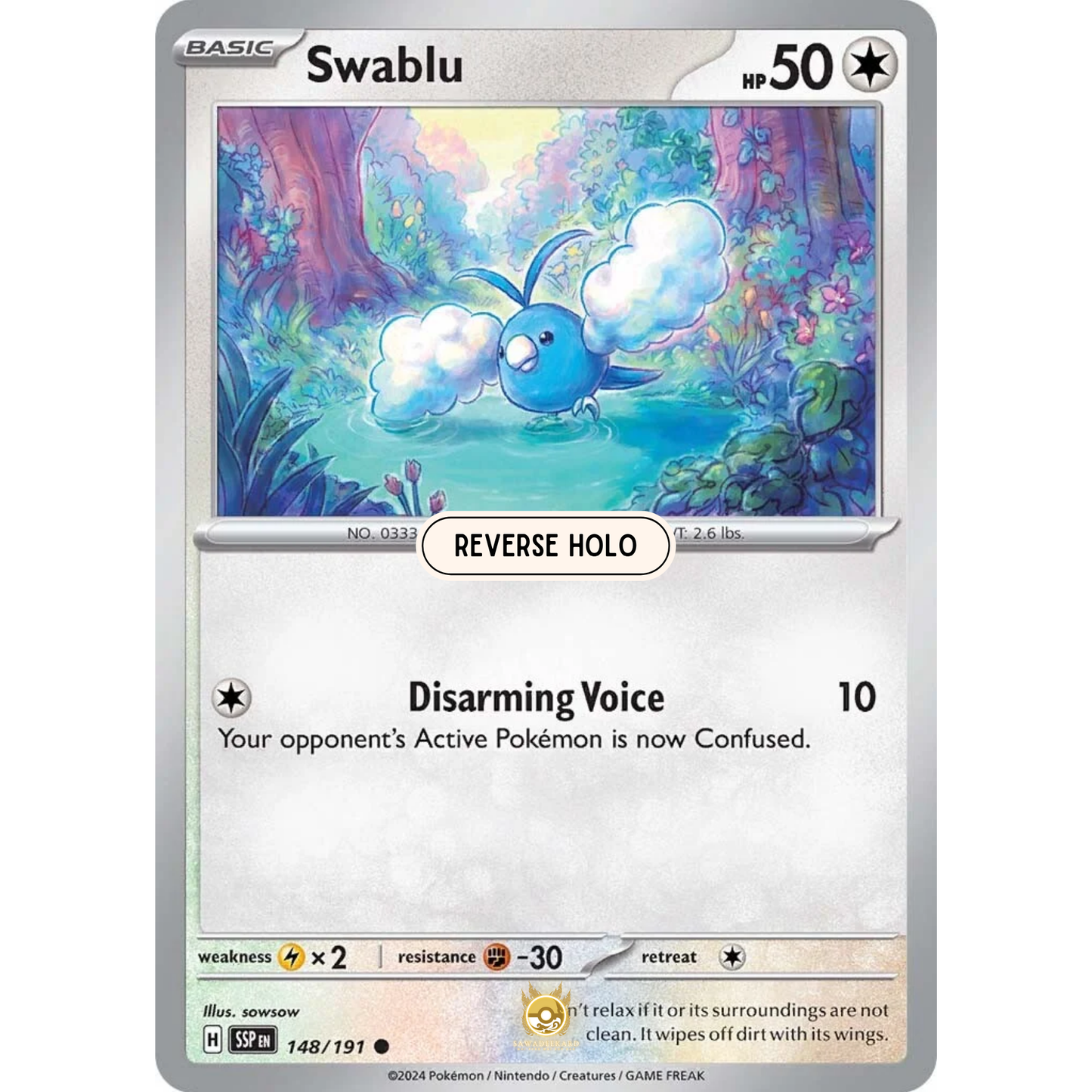 [ENG] Pokemon SV08 Surging Sparks: 148/191 Swablu [Colorless] [C - Common] (Reverse Holo)