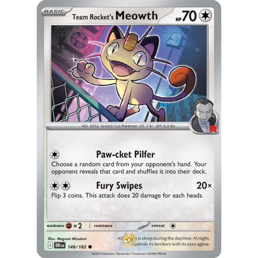 [ENG] Pokemon SV10 Destined Rivals: 149/182 Team Rocket's Meowth [Colorless] [C - Common] (Non-foil)