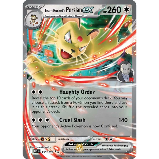 [ENG] Pokemon SV10 Destined Rivals: 150/182 Team Rocket's Persian ex [Colorless] [RR - Double Rare] (Foil)
