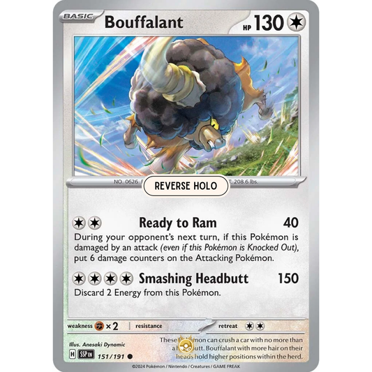 [ENG] Pokemon SV08 Surging Sparks: 151/191 Bouffalant [Colorless] [C - Common] (Reverse Holo)