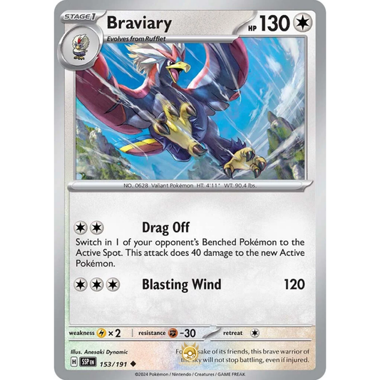 [ENG] Pokemon SV08 Surging Sparks: 153/191 Braviary [Colorless] [U - Uncommon] (Non-foil)