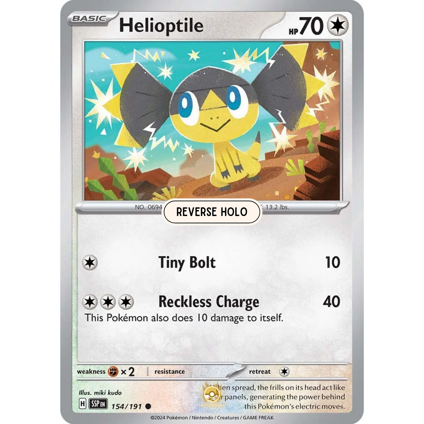 [ENG] Pokemon SV08 Surging Sparks: 154/191 Helioptile [Colorless] [C - Common] (Reverse Holo)