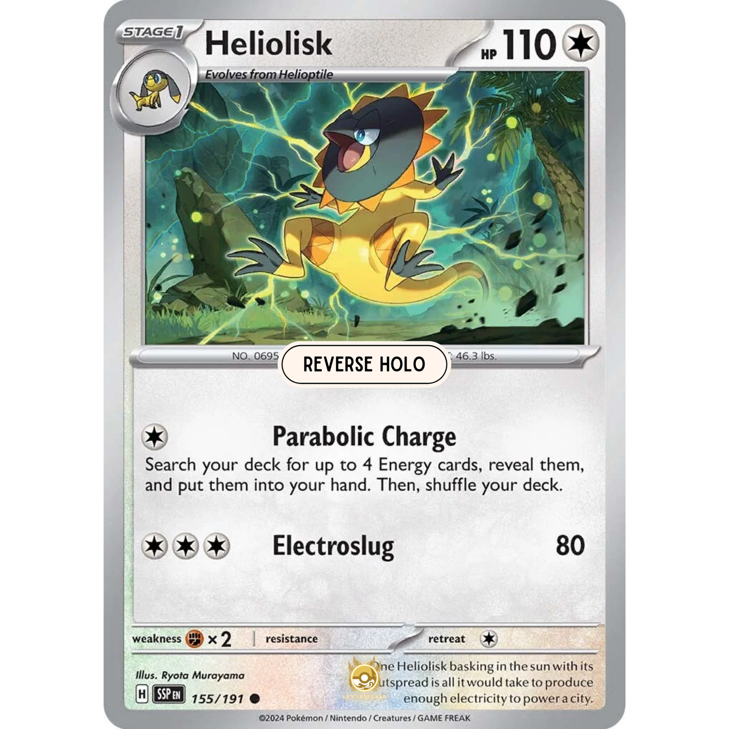 [ENG] Pokemon SV08 Surging Sparks: 155/191 Heliolisk [Colorless] [C - Common] (Reverse Holo)