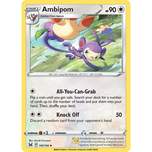 [ENG] SWSH 11 Lost Origin: 145/196 Ambipom U (Non-Foil)