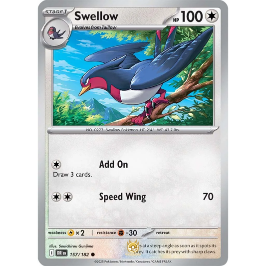 [ENG] Pokemon SV10 Destined Rivals: 157/182 Swellow [Colorless] [C - Common] (Non-foil)