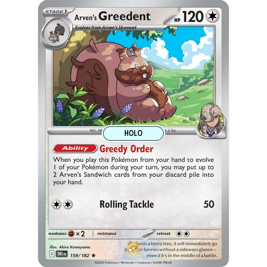 [ENG] Pokemon SV10 Destined Rivals: 159/182 Arven's Greedent [Colorless] [R - Rare] (Foil)