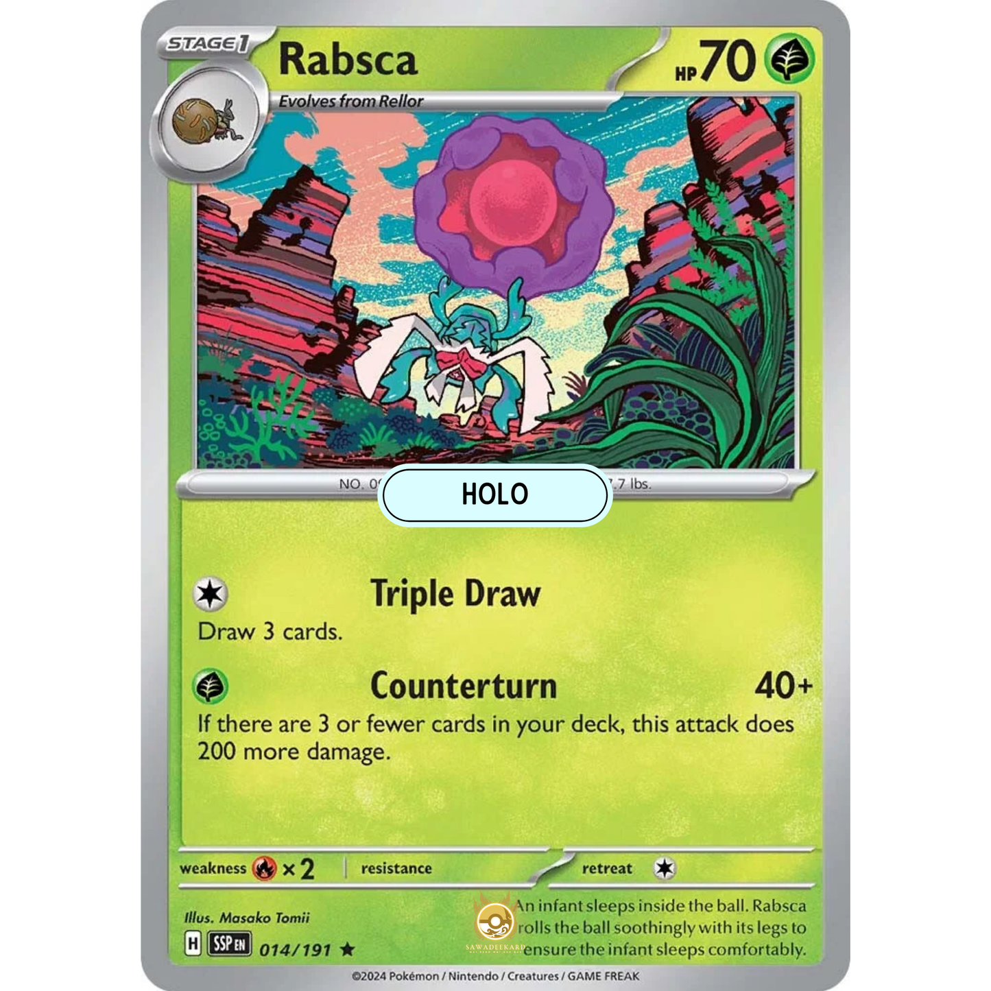 [ENG] Pokemon SV08 Surging Sparks: 014/191 Rabsca [Grass] [R - Rare] (Foil)