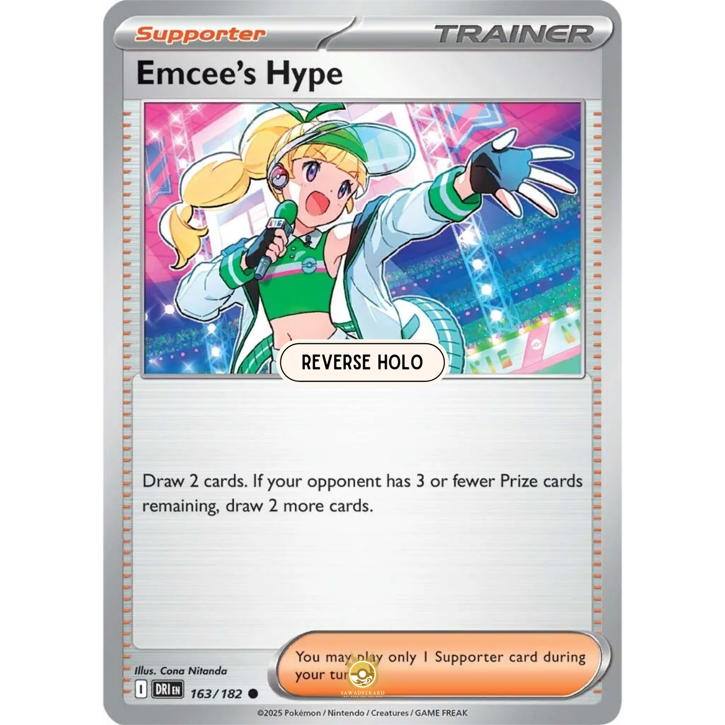 [ENG] Pokemon SV10 Destined Rivals: 163/182 Emcee's Hype [Support] [C - Common] (Reverse Holo)