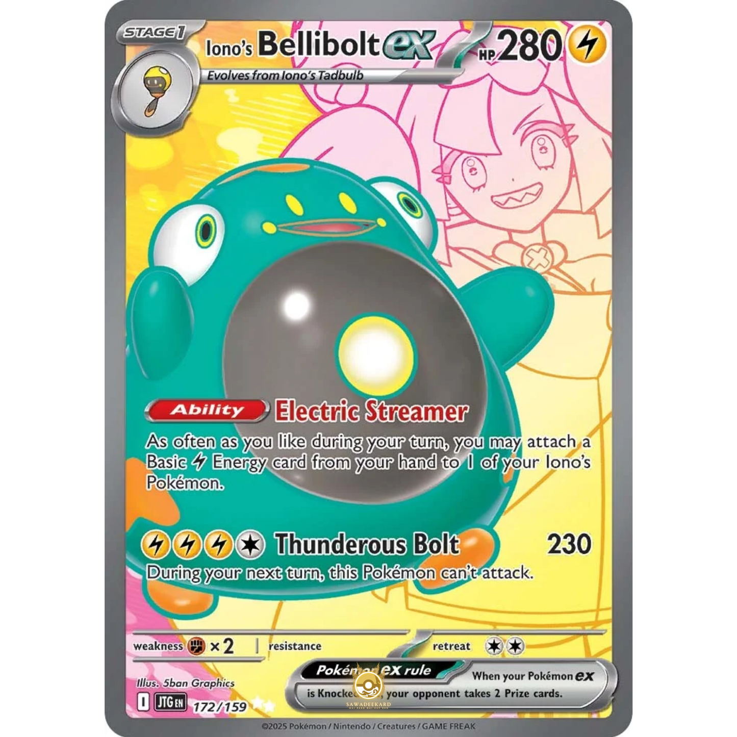 [ENG] Pokemon SV09 Journey Together: 172/159 Iono's Bellibolt ex [Lightning] [UR - Ultra Rare] (Foil)