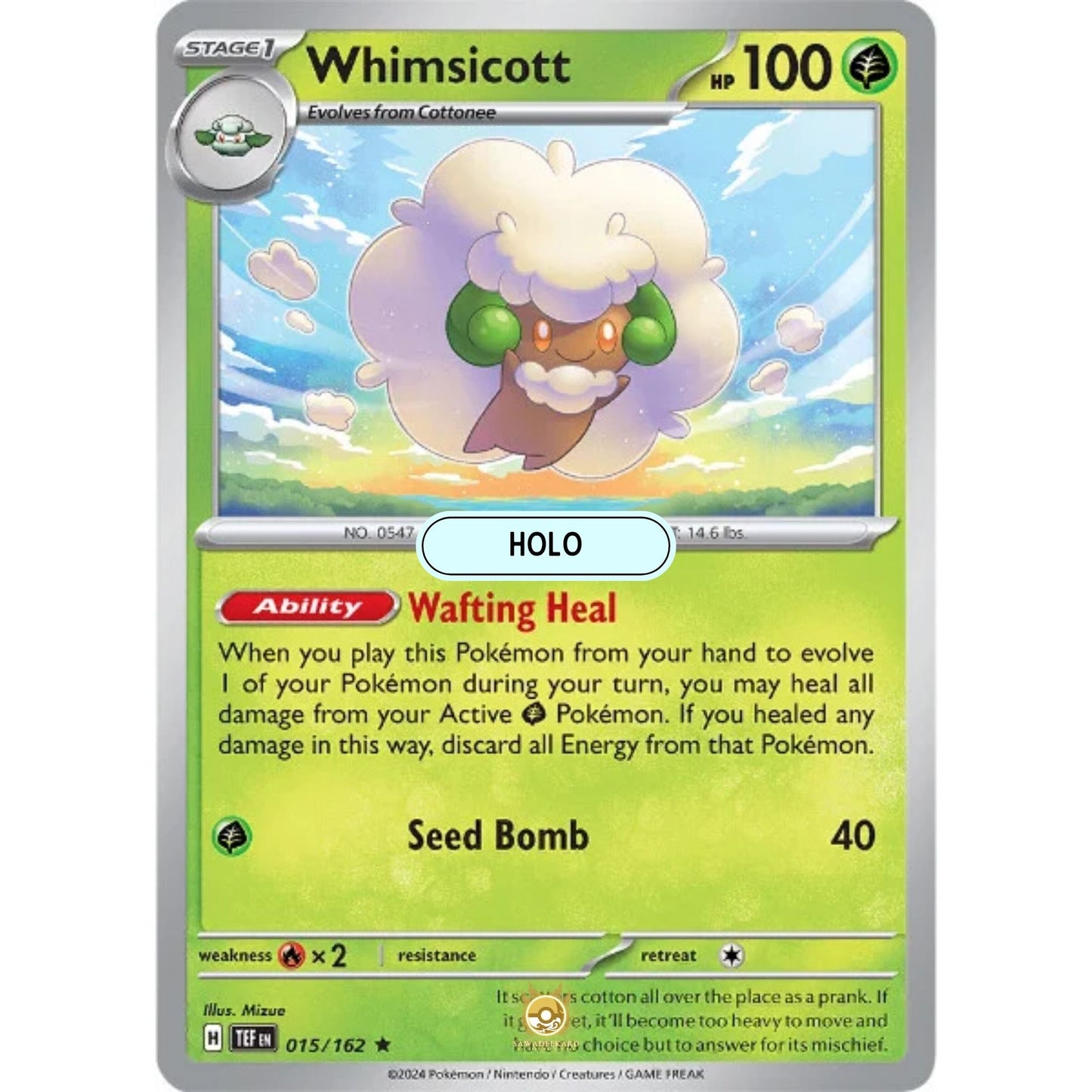 [ENG]	SV05	Temporal Forces:	015/162	Whimsicott	[Grass]	[R - Rare]	(Foil)