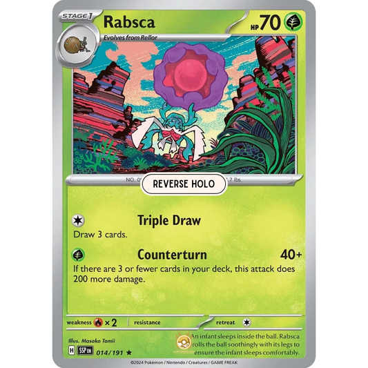[ENG] Pokemon SV08 Surging Sparks: 014/191 Rabsca [Grass] [R - Rare] (Reverse Holo)