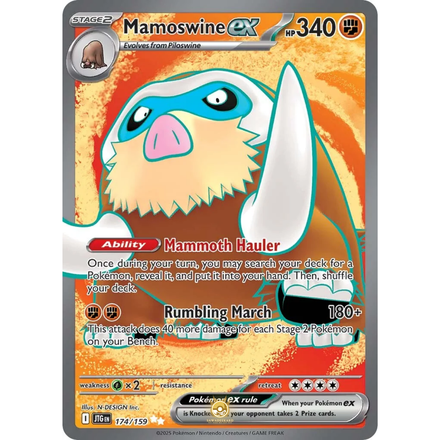 [ENG] Pokemon SV09 Journey Together: 174/159 Mamoswine ex [Fighting] [UR - Ultra Rare] (Foil)