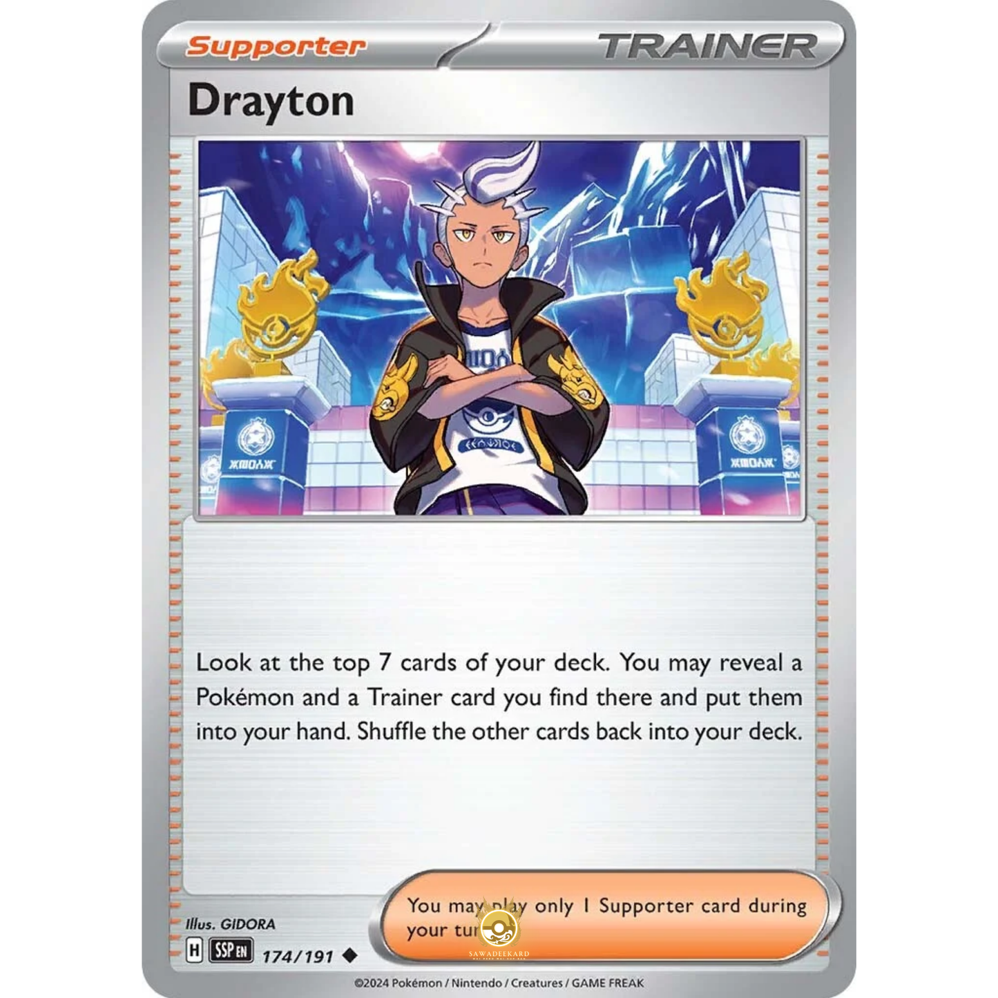 [ENG] Pokemon SV08 Surging Sparks: 174/191 Drayton [Support] [U - Uncommon] (Non-foil)