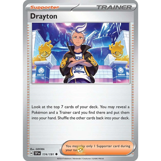 [ENG] Pokemon SV08 Surging Sparks: 174/191 Drayton [Support] [U - Uncommon] (Non-foil)