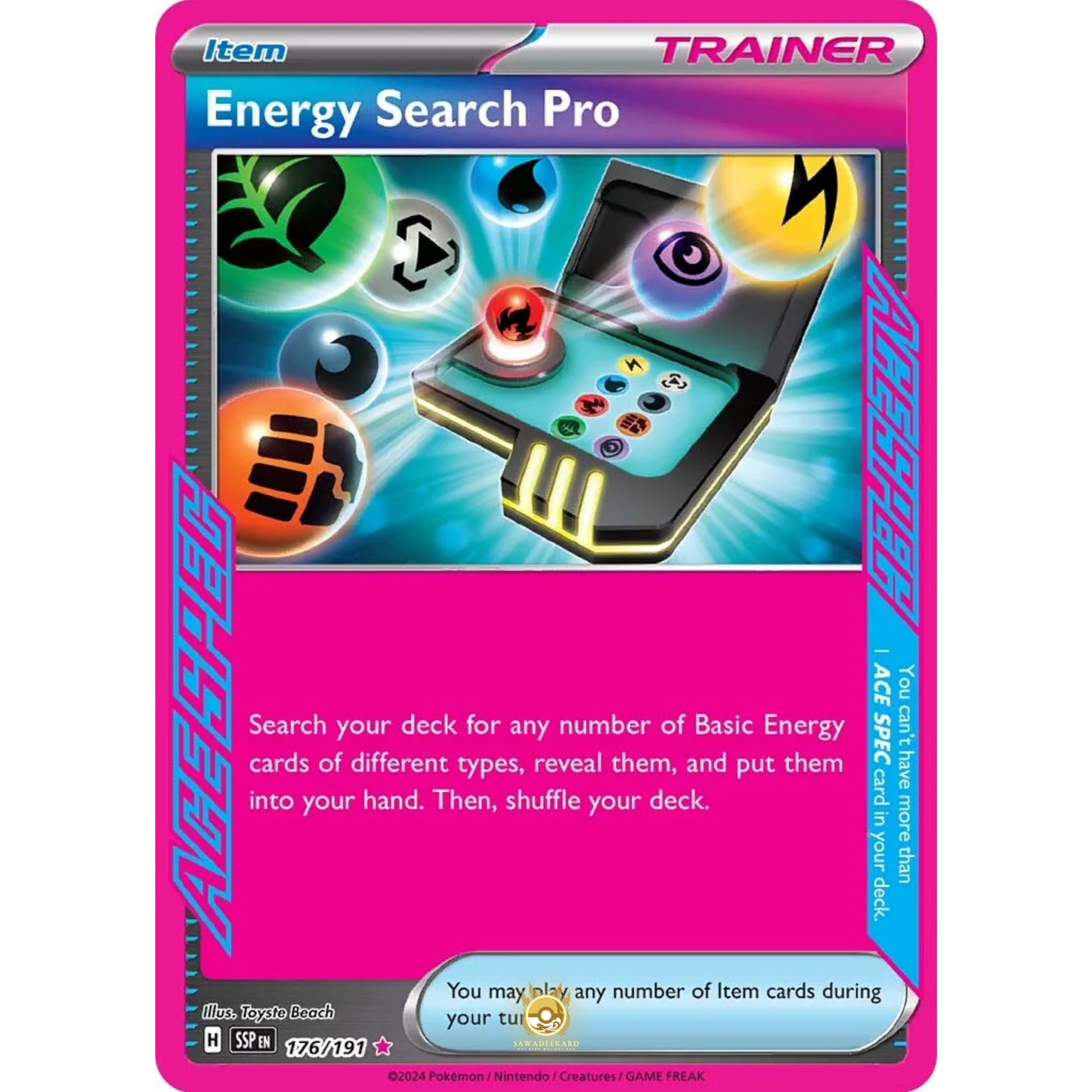 [ENG] Pokemon SV08 Surging Sparks: 176/191 Energy Search Pro [Item] [AS - ACE SPEC] (Foil)