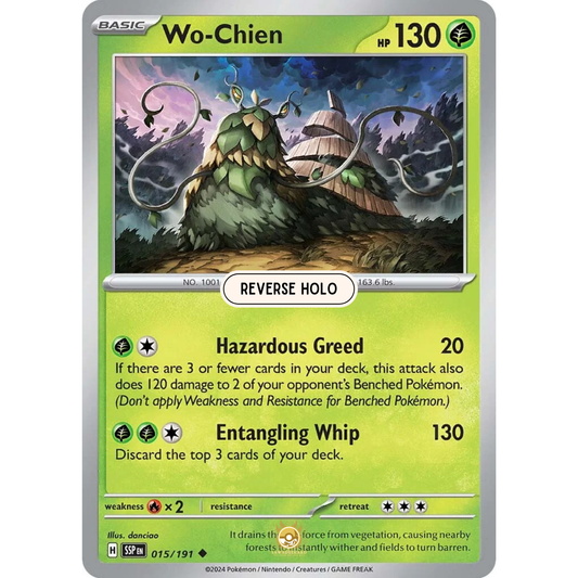 [ENG] Pokemon SV08 Surging Sparks: 015/191 Wo-Chien [Grass] [U - Uncommon] (Reverse Holo)