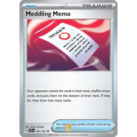 [ENG] Pokemon SV08 Surging Sparks: 181/191 Meddling Memo [Item] [U - Uncommon] (Non-foil)