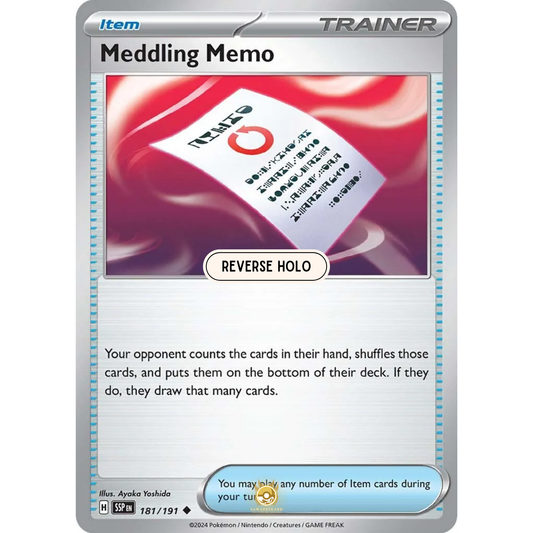 [ENG] Pokemon SV08 Surging Sparks: 181/191 Meddling Memo [Item] [U - Uncommon] (Reverse Holo)