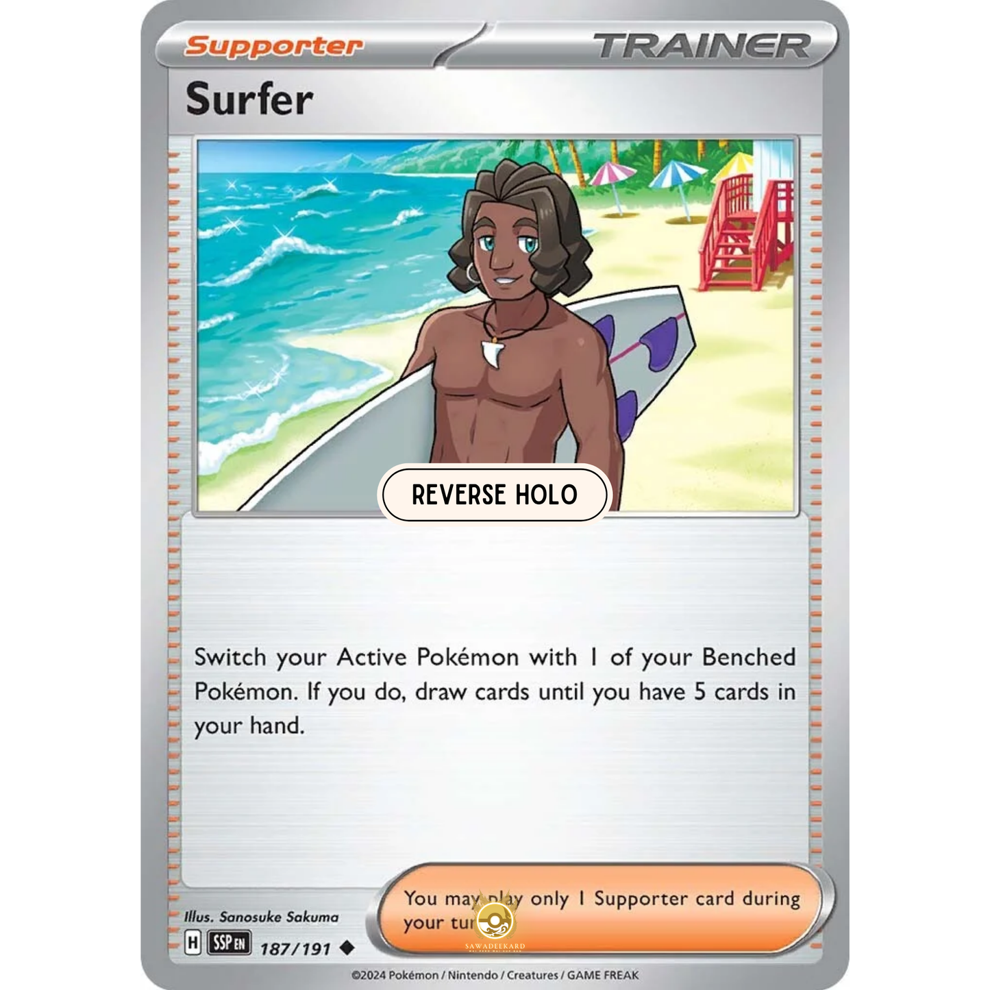 [ENG] Pokemon SV08 Surging Sparks: 187/191 Surfer [Support] [U - Uncommon] (Reverse Holo)
