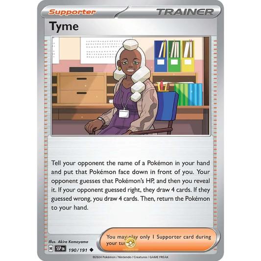 [ENG] Pokemon SV08 Surging Sparks: 190/191 Tyme [Support] [U - Uncommon] (Non-foil)