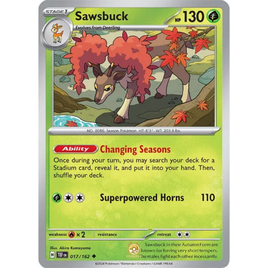 [ENG]	SV05	Temporal Forces:	017/162	Sawsbuck	[Grass]	[U - Uncommon]	(Non-Foil)