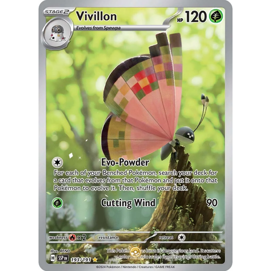 [ENG] Pokemon SV08 Surging Sparks: 193/191 Vivillon [Grass] [IR - Illustration Rare] (Foil)