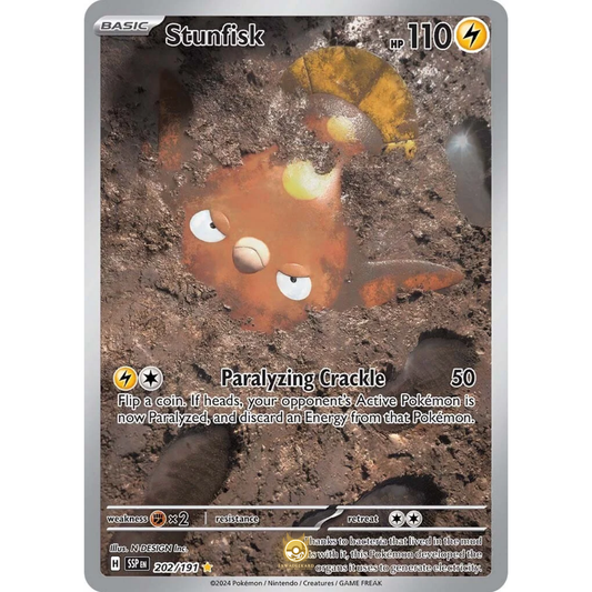 [ENG] Pokemon SV08 Surging Sparks: 202/191 Stunfisk [Lightning] [IR - Illustration Rare] (Foil)