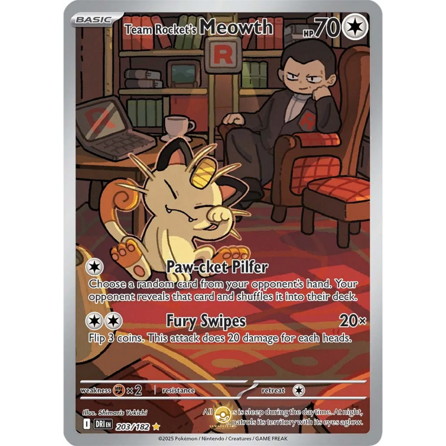 [ENG] Pokemon SV10 Destined Rivals: 203/182 Team Rocket's Meowth [Colorless] [IR - Illustration Rare] (Foil)