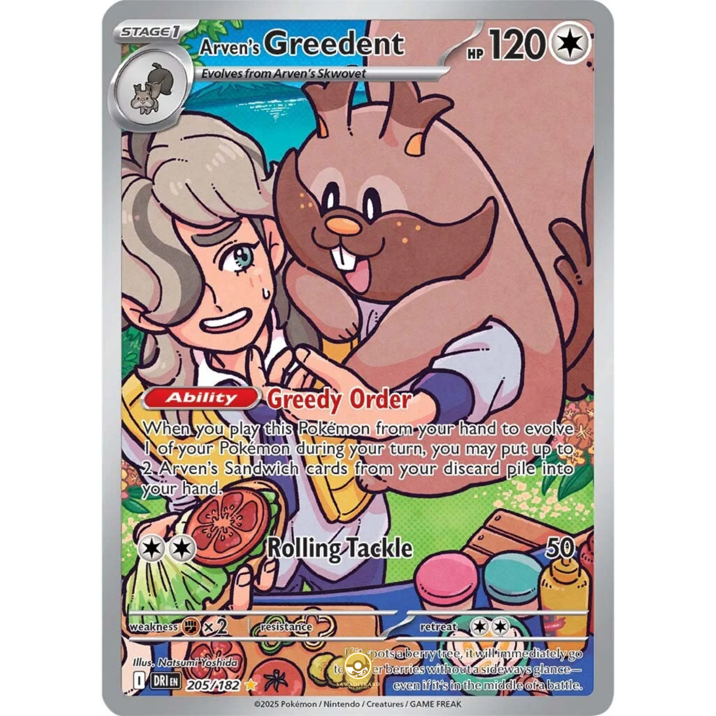 [ENG] Pokemon SV10 Destined Rivals: 205/182 Arven's Greedent [Colorless] [IR - Illustration Rare] (Foil)