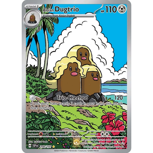 [ENG] Pokemon SV08 Surging Sparks: 208/191 Alolan Dugtrio [Metal] [IR - Illustration Rare] (Foil)