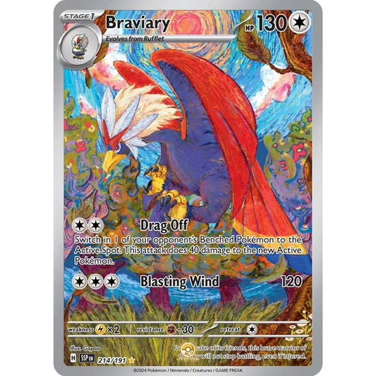 [ENG] Pokemon SV08 Surging Sparks: 214/191 Braviary [Colorless] [IR - Illustration Rare] (Foil)