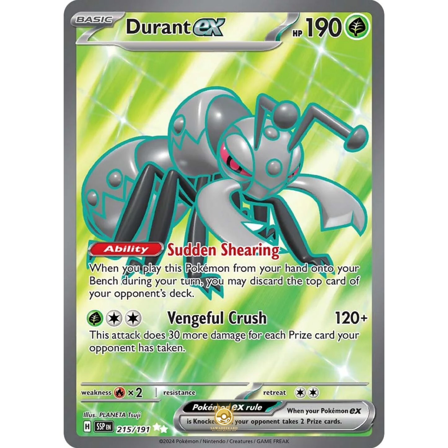 [ENG] Pokemon SV08 Surging Sparks: 215/191 Durant ex [Grass] [UR - Ultra Rare] (Foil)