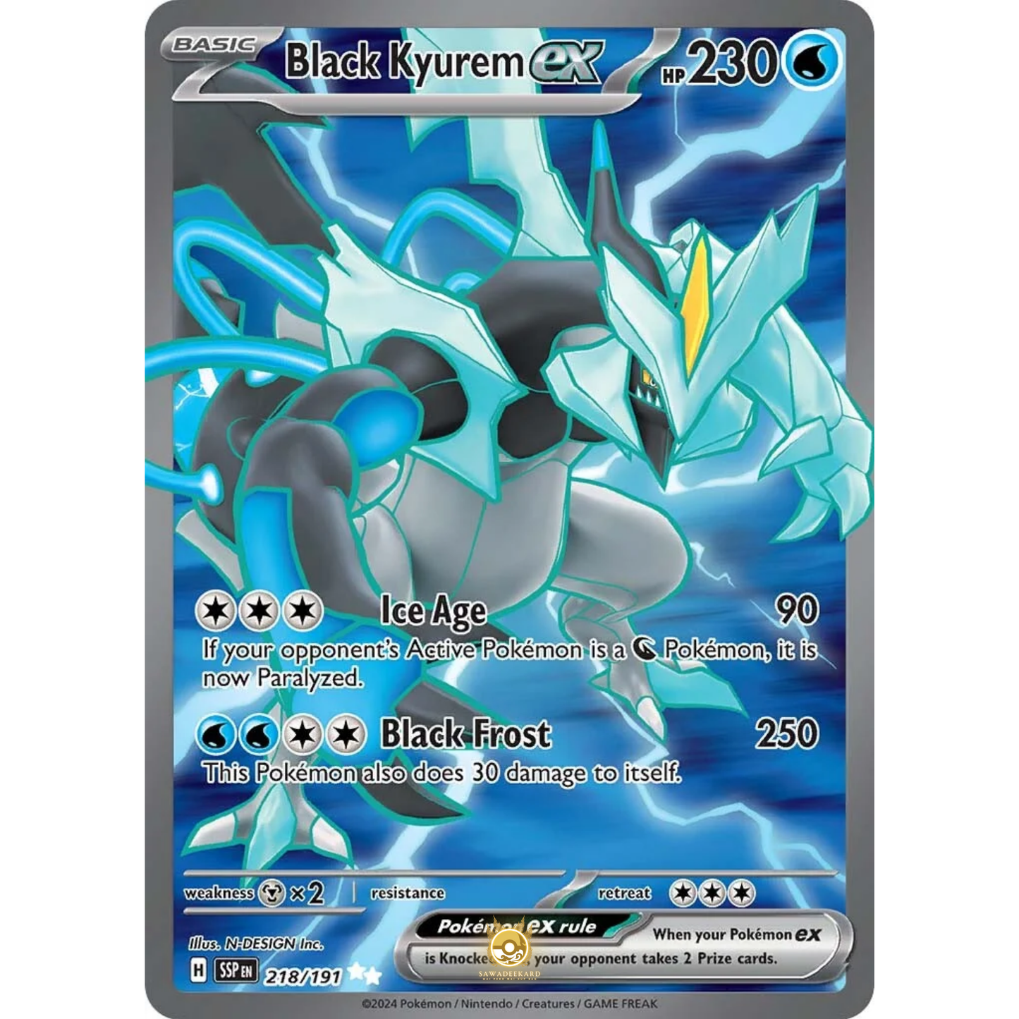 [ENG] Pokemon SV08 Surging Sparks: 218/191 Black Kyurem ex [Water] [UR - Ultra Rare] (Foil)